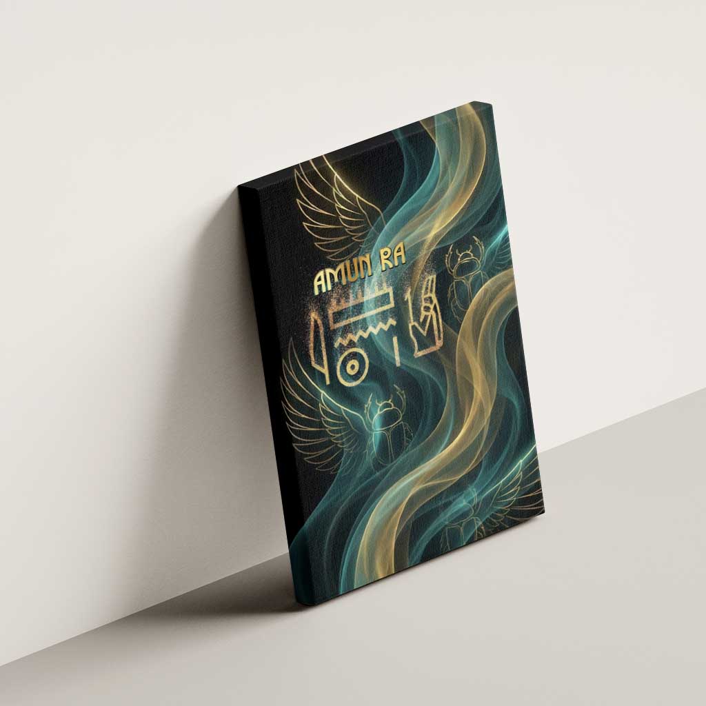 Amun Ancient Egyptian Canvas Wall Art with Mystical Smoke Swirl Pattern, Fiery Ram Head, and Hieroglyphic - Wonder Print Shop