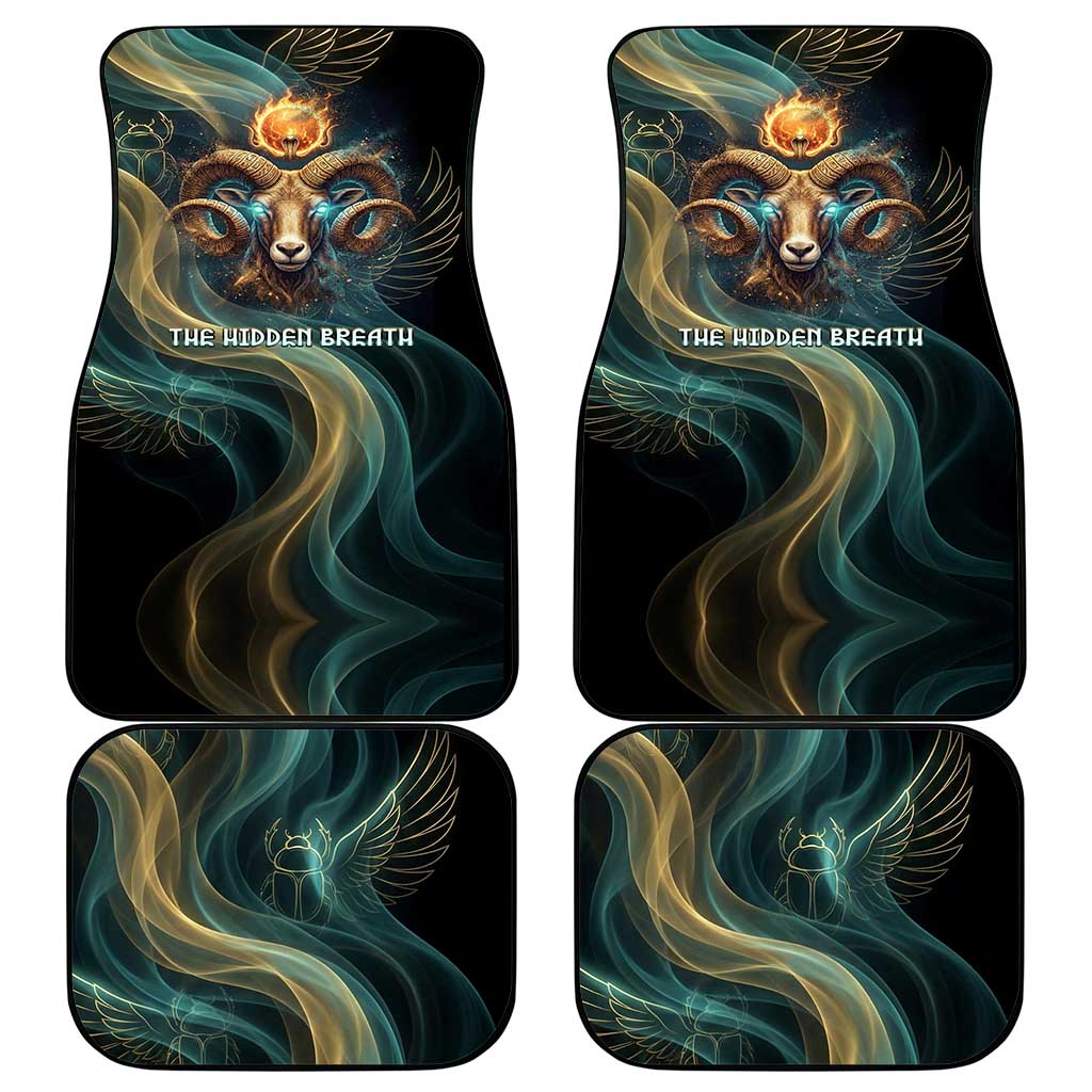 Amun Ancient Egyptian Car Mats with Mystical Smoke Swirl Pattern, Fiery Ram Head, and Hieroglyphic - Wonder Print Shop