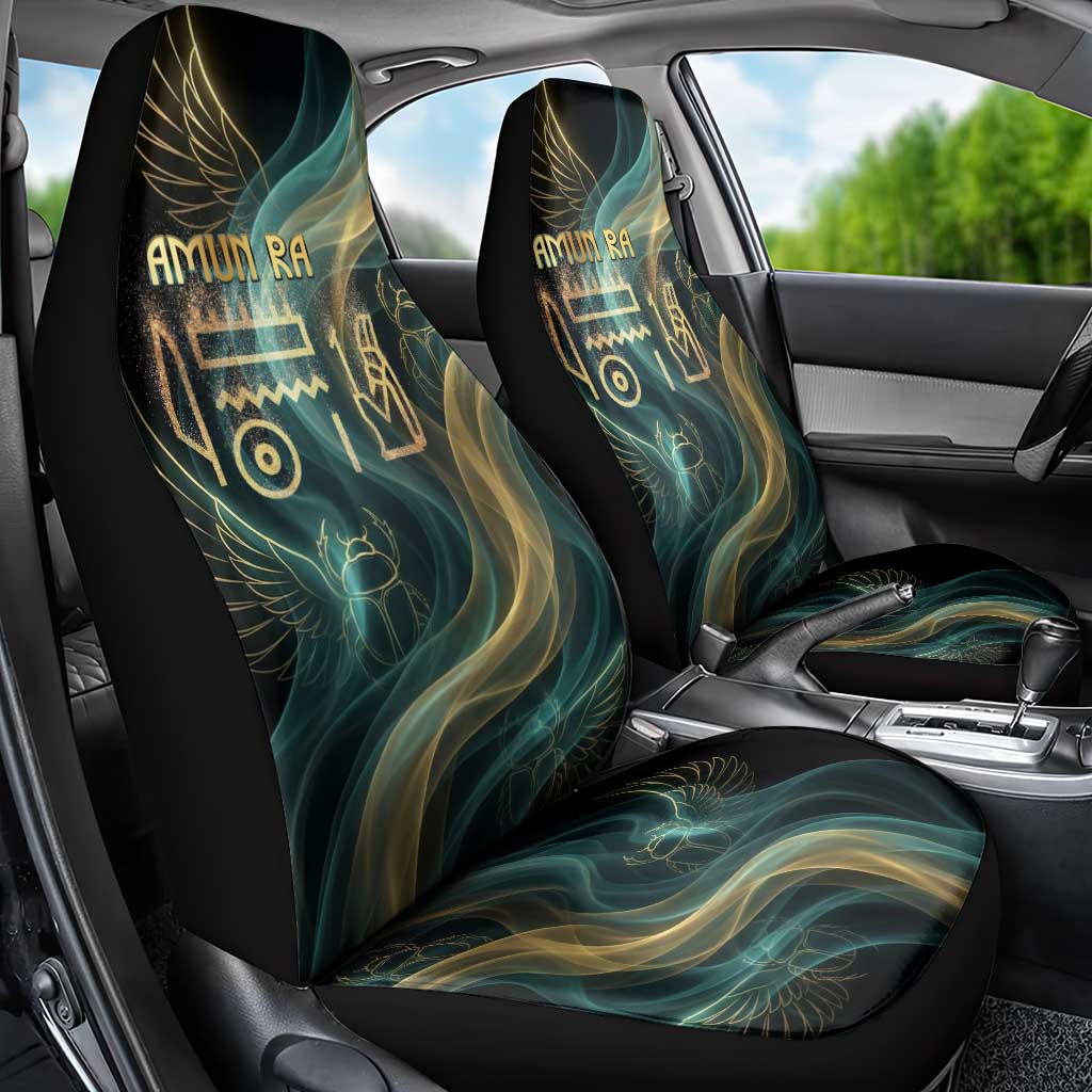 Amun Ancient Egyptian Car Seat Cover with Mystical Smoke Swirl Pattern, Fiery Ram Head, and Hieroglyphic - Wonder Print Shop
