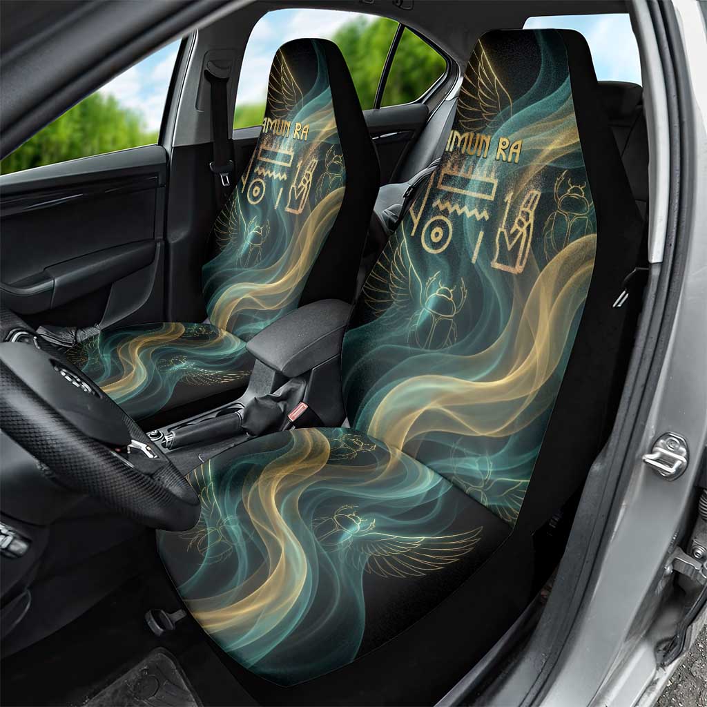 Amun Ancient Egyptian Car Seat Cover with Mystical Smoke Swirl Pattern, Fiery Ram Head, and Hieroglyphic - Wonder Print Shop