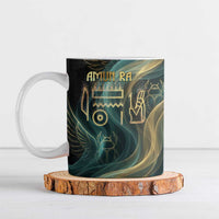 Amun Ancient Egyptian Ceramic Mug with Mystical Smoke Swirl Pattern, Fiery Ram Head, and Hieroglyphic - Wonder Print Shop