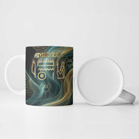 Amun Ancient Egyptian Ceramic Mug with Mystical Smoke Swirl Pattern, Fiery Ram Head, and Hieroglyphic - Wonder Print Shop