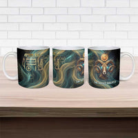 Amun Ancient Egyptian Ceramic Mug with Mystical Smoke Swirl Pattern, Fiery Ram Head, and Hieroglyphic - Wonder Print Shop