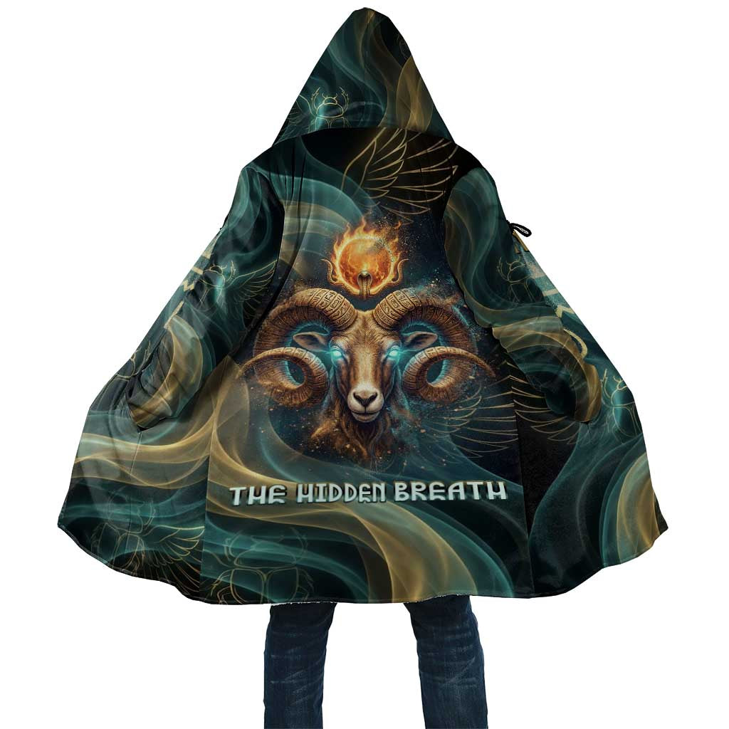 Amun Ancient Egyptian Cloak with Mystical Smoke Swirl Pattern, Fiery Ram Head, and Hieroglyphic - Wonder Print Shop