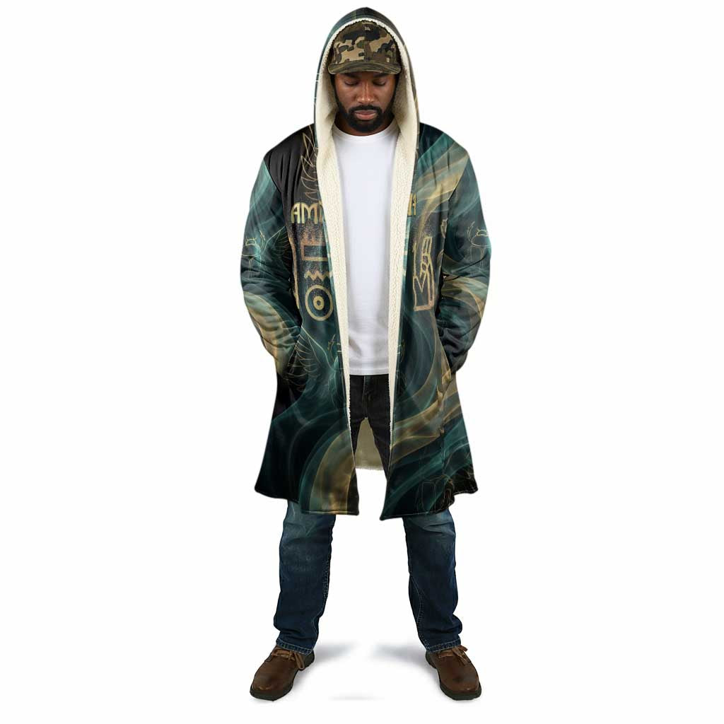 Amun Ancient Egyptian Cloak with Mystical Smoke Swirl Pattern, Fiery Ram Head, and Hieroglyphic - Wonder Print Shop
