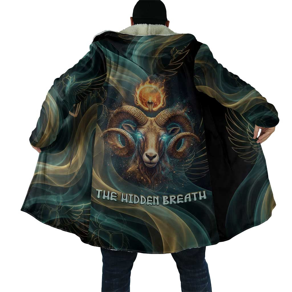 Amun Ancient Egyptian Cloak with Mystical Smoke Swirl Pattern, Fiery Ram Head, and Hieroglyphic - Wonder Print Shop