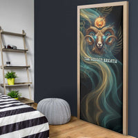 Amun Ancient Egyptian Door Cover with Mystical Smoke Swirl Pattern, Fiery Ram Head, and Hieroglyphic - Wonder Print Shop