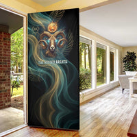 Amun Ancient Egyptian Door Cover with Mystical Smoke Swirl Pattern, Fiery Ram Head, and Hieroglyphic - Wonder Print Shop