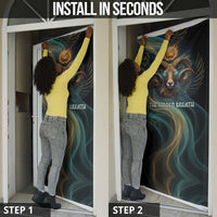 Amun Ancient Egyptian Door Cover with Mystical Smoke Swirl Pattern, Fiery Ram Head, and Hieroglyphic - Wonder Print Shop