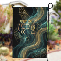 Amun Ancient Egyptian Garden Flag with Mystical Smoke Swirl Pattern, Fiery Ram Head, and Hieroglyphic - Wonder Print Shop