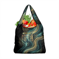 Amun Ancient Egyptian Grocery Bag with Mystical Smoke Swirl Pattern, Fiery Ram Head, and Hieroglyphic - Wonder Print Shop