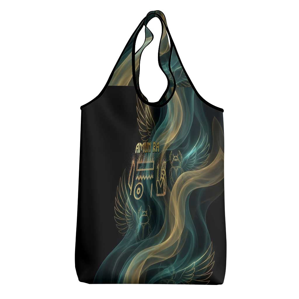Amun Ancient Egyptian Grocery Bag with Mystical Smoke Swirl Pattern, Fiery Ram Head, and Hieroglyphic - Wonder Print Shop