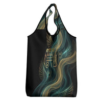 Amun Ancient Egyptian Grocery Bag with Mystical Smoke Swirl Pattern, Fiery Ram Head, and Hieroglyphic - Wonder Print Shop