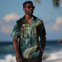 Amun Ancient Egyptian Hawaiian Shirt with Mystical Smoke Swirl Pattern, Fiery Ram Head, and Hieroglyphic - Wonder Print Shop