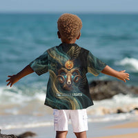 Amun Ancient Egyptian Kid Hawaiian Shirt with Mystical Smoke Swirl Pattern, Fiery Ram Head, and Hieroglyphic - Wonder Print Shop