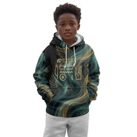 Amun Ancient Egyptian Kid Hoodie with Mystical Smoke Swirl Pattern, Fiery Ram Head, and Hieroglyphic - Wonder Print Shop