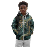 Amun Ancient Egyptian Kid Hoodie with Mystical Smoke Swirl Pattern, Fiery Ram Head, and Hieroglyphic - Wonder Print Shop