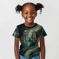 Amun Ancient Egyptian Kid T shirt with Mystical Smoke Swirl Pattern, Fiery Ram Head, and Hieroglyphic - Wonder Print Shop