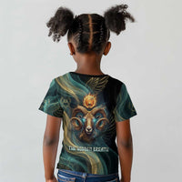Amun Ancient Egyptian Kid T shirt with Mystical Smoke Swirl Pattern, Fiery Ram Head, and Hieroglyphic - Wonder Print Shop