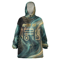 Amun Ancient Egyptian Kid Wearable Blanket Hoodie with Mystical Smoke Swirl Pattern, Fiery Ram Head, and Hieroglyphic - Wonder Print Shop