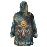 Amun Ancient Egyptian Kid Wearable Blanket Hoodie with Mystical Smoke Swirl Pattern, Fiery Ram Head, and Hieroglyphic - Wonder Print Shop