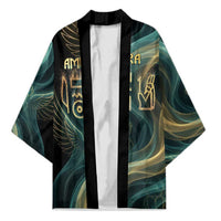 Amun Ancient Egyptian Kimono with Mystical Smoke Swirl Pattern, Fiery Ram Head, and Hieroglyphic - Wonder Print Shop