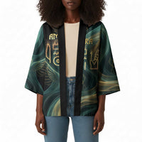 Amun Ancient Egyptian Kimono with Mystical Smoke Swirl Pattern, Fiery Ram Head, and Hieroglyphic - Wonder Print Shop