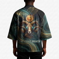 Amun Ancient Egyptian Kimono with Mystical Smoke Swirl Pattern, Fiery Ram Head, and Hieroglyphic - Wonder Print Shop
