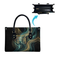 Amun Ancient Egyptian Leather Bag with Mystical Smoke Swirl Pattern, Fiery Ram Head, and Hieroglyphic - Wonder Print Shop