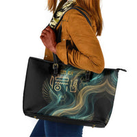 Amun Ancient Egyptian Leather Tote Bag with Mystical Smoke Swirl Pattern, Fiery Ram Head, and Hieroglyphic - Wonder Print Shop