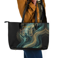 Amun Ancient Egyptian Leather Tote Bag with Mystical Smoke Swirl Pattern, Fiery Ram Head, and Hieroglyphic - Wonder Print Shop