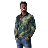 Amun Ancient Egyptian Long Sleeve Polo Shirt with Mystical Smoke Swirl Pattern, Fiery Ram Head, and Hieroglyphic - Wonder Print Shop