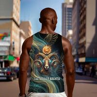 Amun Ancient Egyptian Men Tank Top with Mystical Smoke Swirl Pattern, Fiery Ram Head, and Hieroglyphic - Wonder Print Shop