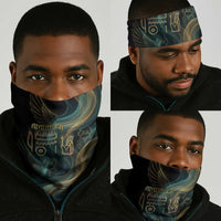 Amun Ancient Egyptian Neck Gaiter with Mystical Smoke Swirl Pattern, Fiery Ram Head, and Hieroglyphic - Wonder Print Shop
