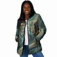 Amun Ancient Egyptian Padded Jacket with Mystical Smoke Swirl Pattern, Fiery Ram Head, and Hieroglyphic - Wonder Print Shop