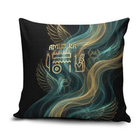 Amun Ancient Egyptian Pillow Cover with Mystical Smoke Swirl Pattern, Fiery Ram Head, and Hieroglyphic - Wonder Print Shop