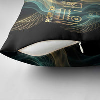 Amun Ancient Egyptian Pillow Cover with Mystical Smoke Swirl Pattern, Fiery Ram Head, and Hieroglyphic - Wonder Print Shop