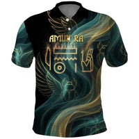 Amun Ancient Egyptian Polo Shirt with Mystical Smoke Swirl Pattern, Fiery Ram Head, and Hieroglyphic - Wonder Print Shop