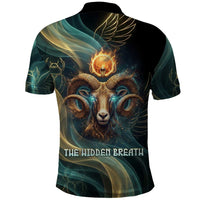 Amun Ancient Egyptian Polo Shirt with Mystical Smoke Swirl Pattern, Fiery Ram Head, and Hieroglyphic - Wonder Print Shop
