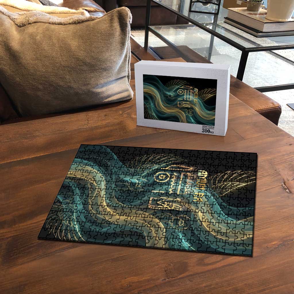 Amun Ancient Egyptian Puzzle with Mystical Smoke Swirl Pattern, Fiery Ram Head, and Hieroglyphic - Wonder Print Shop
