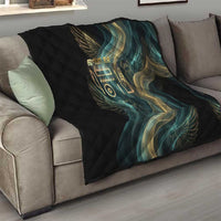 Amun Ancient Egyptian Quilt with Mystical Smoke Swirl Pattern, Fiery Ram Head, and Hieroglyphic - Wonder Print Shop