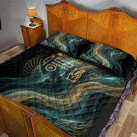 Amun Ancient Egyptian Quilt Bed Set with Mystical Smoke Swirl Pattern, Fiery Ram Head, and Hieroglyphic - Wonder Print Shop