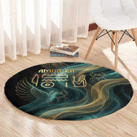 Amun Ancient Egyptian Round Carpet with Mystical Smoke Swirl Pattern, Fiery Ram Head, and Hieroglyphic - Wonder Print Shop