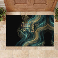 Amun Ancient Egyptian Rubber Doormat with Mystical Smoke Swirl Pattern, Fiery Ram Head, and Hieroglyphic - Wonder Print Shop