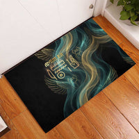 Amun Ancient Egyptian Rubber Doormat with Mystical Smoke Swirl Pattern, Fiery Ram Head, and Hieroglyphic - Wonder Print Shop