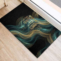 Amun Ancient Egyptian Rubber Doormat with Mystical Smoke Swirl Pattern, Fiery Ram Head, and Hieroglyphic - Wonder Print Shop