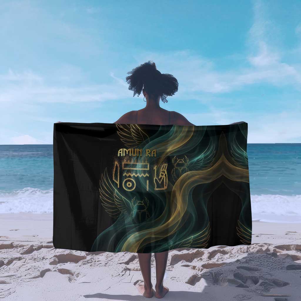 Amun Ancient Egyptian Sarong with Mystical Smoke Swirl Pattern, Fiery Ram Head, and Hieroglyphic - Wonder Print Shop