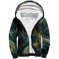 Amun Ancient Egyptian Sherpa Hoodie with Mystical Smoke Swirl Pattern, Fiery Ram Head, and Hieroglyphic - Wonder Print Shop