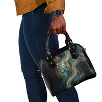 Amun Ancient Egyptian Shoulder Handbag with Mystical Smoke Swirl Pattern, Fiery Ram Head, and Hieroglyphic - Wonder Print Shop