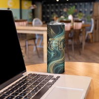 Amun Ancient Egyptian Skinny Tumbler with Mystical Smoke Swirl Pattern, Fiery Ram Head, and Hieroglyphic - Wonder Print Shop